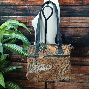 NWT Warren Reed Genuine Leather Vintage Purse Shoulder Bag Patchwork Leopard